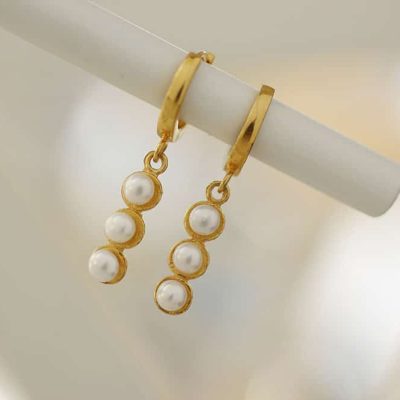 Üç İncili Gold Küpe