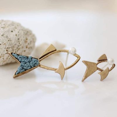 Mavi Bronz Balık Küpe