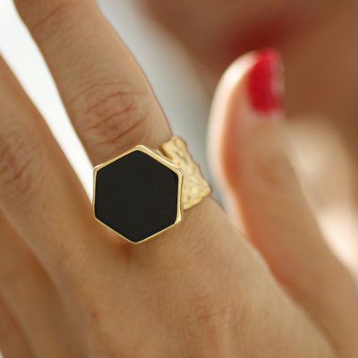 Altıgen Oniks Yüzük