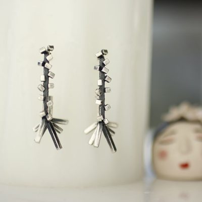 Dikdörtgen Sarkıt Gümüş Küpe