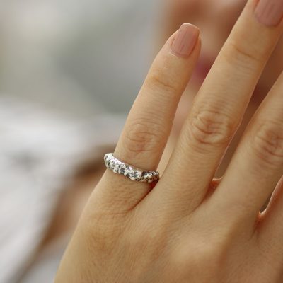 Dokulu Serçe Parmak Gümüş Yüzük